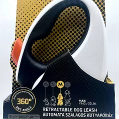   Julius-K9 | Retractable Dog Leash | Automata szalagos kutyapóráz – fekete/fehér/narancs (M) 5 m