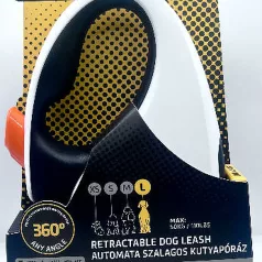  Julius-K9 | Retractable Dog Leash | Automata szalagos kutyapóráz – fekete/fehér/narancs (L) 5 m