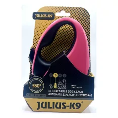   Julius-K9 | Retractable Dog Leash | Automata szalagos kutyapóráz – pink/fekete (S) 5 m
