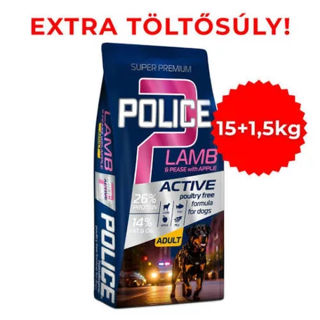 Police | Adult Hypoallergenic Lamb & Pease with Apple | Csirkementes szuperprémium felnőtt kutyatáp 15 kg + 1,5 kg
