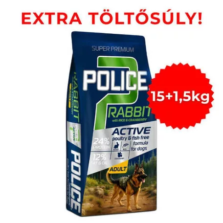 Police | Adult Hypoallergenic Rabbit with Rice & Cranberry – csirkementes, szuperprémium felnőtt kutyatáp – 15 kg + 1,5 kg