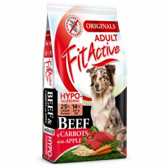   Termék név:  FitActive | Wheatfree Adult Hypoallergenic Beef & Carrots with Apple | Búzamentes száraz eledel felnőtt kutyáknak – 13.2 kg (12+1.2 kg)