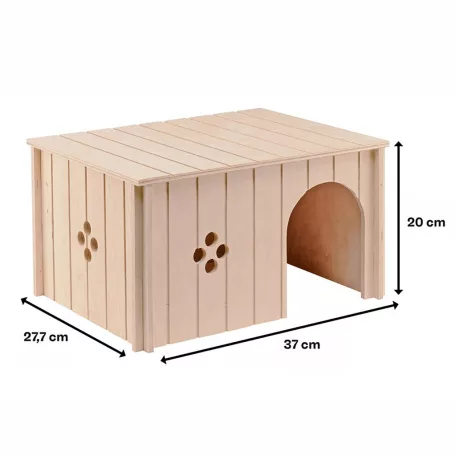 Ferplast Sin 4647 | Természetes fából készült búvóhely és pihenőház nyulak számára – 37 × 28 × 20 cm