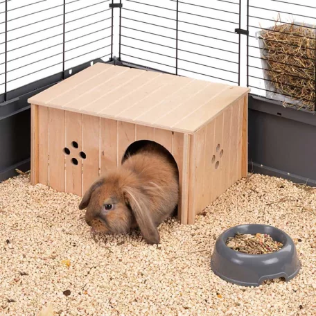 Ferplast Sin 4647 | Természetes fából készült búvóhely és pihenőház nyulak számára – 37 × 28 × 20 cm