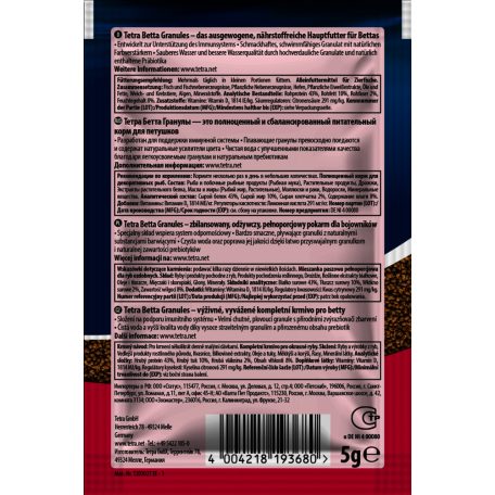 Tetra Betta Granules | Prémium szemcsés eleség sziámi harcoshalak számára – 5 g (tasakos kiszerelés)