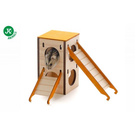 JK Faház torony létrával | Természetes fa búvóhely kisrágcsálóknak – 8 × 7,5 × 14 cm