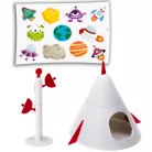 Ferplast Criceti 9 Space | Galaktikus témájú hörcsögketrec kiegészítőkkel és dekorációval – 46 x 30 x 22 cm