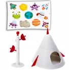 Ferplast Criceti 9 Space | Galaktikus témájú hörcsögketrec kiegészítőkkel és dekorációval – 46 x 30 x 22 cm