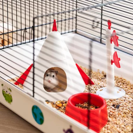 Ferplast Criceti 9 Space | Galaktikus témájú hörcsögketrec kiegészítőkkel és dekorációval – 46 x 30 x 22 cm