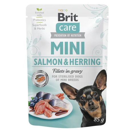 Brit Care Mini Sterilized Lazac és Hering Szószban Nedves Kutyatáp 85 g
