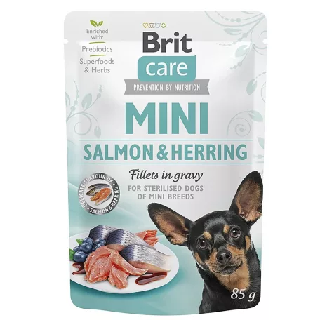 Brit Care Mini Sterilized Lazac és Hering Szószban Nedves Kutyatáp 85 g