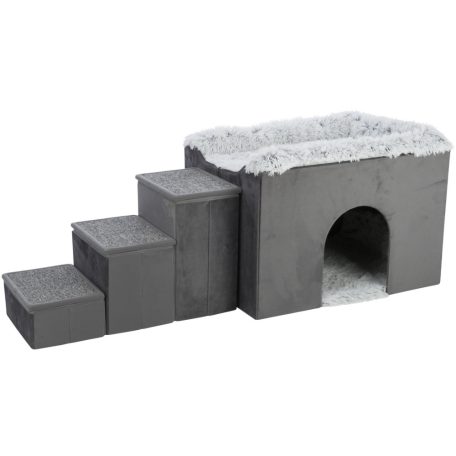 Trixie Harvey cuddly cave with steps | Bújó,lépcsőkkel (szürke/fehér-fekete) - 135x47x50 cm