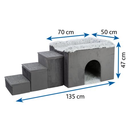 Trixie Harvey cuddly cave with steps | Bújó,lépcsőkkel (szürke/fehér-fekete) - 135x47x50 cm