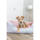 Trixie Kaline Mio | Extra méretű peremes fekvőhely macskáknak és kutyáknak – 80 × 65 cm, szürke/rózsaszín