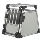 Trixie | Transport Box | biztonságos, jól szellőző szállítóbox kutyáknak – világosszürke/ezüst, (S), 46 × 56 × 60 cm, max. 15 kg