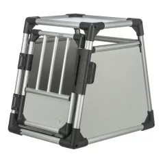   Trixie | Transport Box | biztonságos, jól szellőző szállítóbox kutyáknak – világosszürke/ezüst, (S), 46 × 56 × 60 cm, max. 15 kg