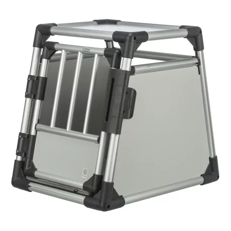Trixie | Transport Box | biztonságos, jól szellőző szállítóbox kutyáknak – világosszürke/ezüst, (S), 46 × 56 × 60 cm, max. 15 kg