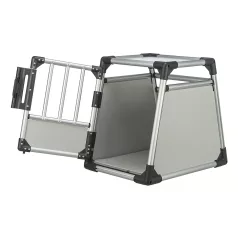   Trixie | Transport Box | biztonságos, jól szellőző szállítóbox kutyáknak – világosszürke/ezüst, (S), 46 × 56 × 60 cm, max. 15 kg