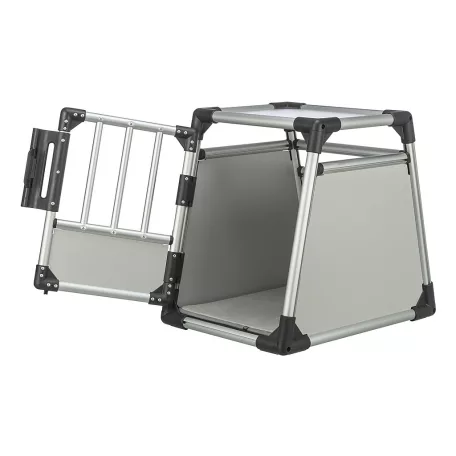Trixie | Transport Box | biztonságos, jól szellőző szállítóbox kutyáknak – világosszürke/ezüst, (S), 46 × 56 × 60 cm, max. 15 kg