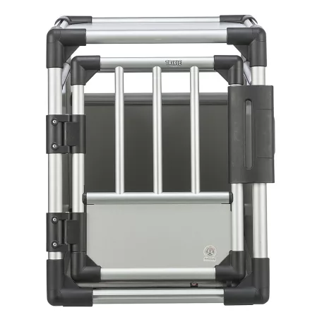 Trixie | Transport Box | biztonságos, jól szellőző szállítóbox kutyáknak – világosszürke/ezüst, (S), 46 × 56 × 60 cm, max. 15 kg