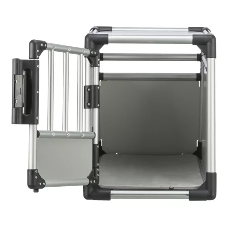Trixie | Transport Box | biztonságos, jól szellőző szállítóbox kutyáknak – világosszürke/ezüst, (S), 46 × 56 × 60 cm, max. 15 kg