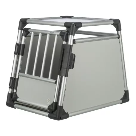 Trixie | Transport Box | biztonságos, jól szellőző szállítóbox kutyáknak – világosszürke/ezüst, (M), 53 × 61 × 74 cm, max. 20 kg
