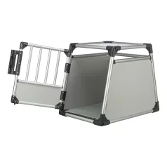   Trixie | Transport Box | biztonságos, jól szellőző szállítóbox kutyáknak – világosszürke/ezüst, (M), 53 × 61 × 74 cm, max. 20 kg