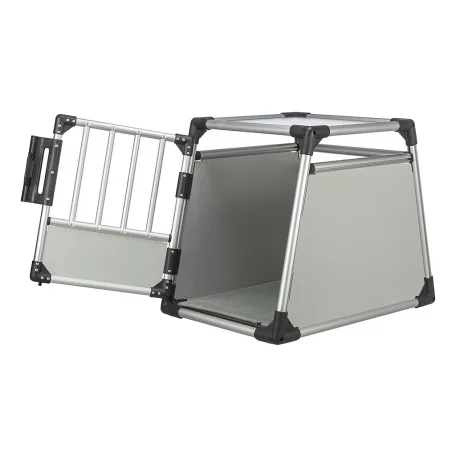 Trixie | Transport Box | biztonságos, jól szellőző szállítóbox kutyáknak – világosszürke/ezüst, (M), 53 × 61 × 74 cm, max. 20 kg