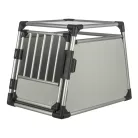 Trixie | Transport Box | biztonságos, jól szellőző szállítóbox kutyáknak – világosszürke/ezüst, (M–L), 60 × 65 × 86 cm, max. 30 kg
