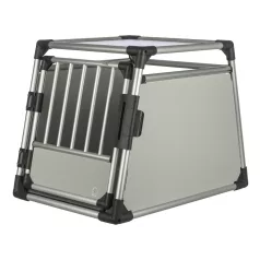   Trixie | Transport Box | biztonságos, jól szellőző szállítóbox kutyáknak – világosszürke/ezüst, (M–L), 60 × 65 × 86 cm, max. 30 kg