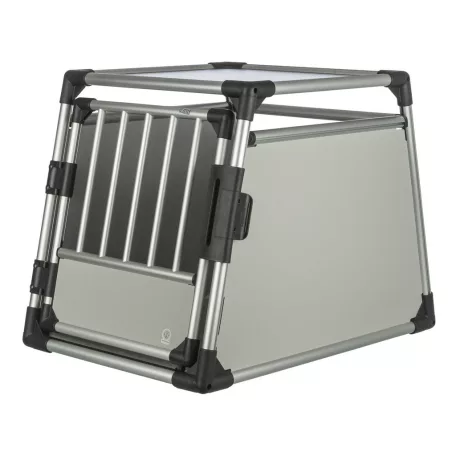 Trixie | Transport Box | biztonságos, jól szellőző szállítóbox kutyáknak – világosszürke/ezüst, (M–L), 60 × 65 × 86 cm, max. 30 kg
