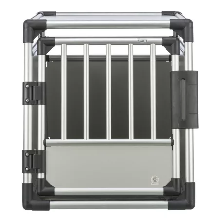 Trixie | Transport Box | biztonságos, jól szellőző szállítóbox kutyáknak – világosszürke/ezüst, (M–L), 60 × 65 × 86 cm, max. 30 kg