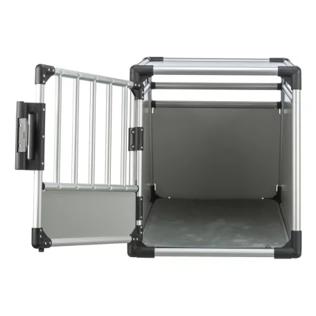 Trixie | Transport Box | biztonságos, jól szellőző szállítóbox kutyáknak – világosszürke/ezüst, (M–L), 60 × 65 × 86 cm, max. 30 kg