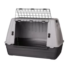   Trixie | Journey Transport Box | biztonságos, jól szellőző szállítóbox kutyáknak – fekete/szürke, (S–M), 77 × 51 × 43 cm
