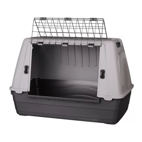 Trixie | Journey Transport Box | biztonságos, jól szellőző szállítóbox kutyáknak – fekete/szürke, (S–M), 77 × 51 × 43 cm