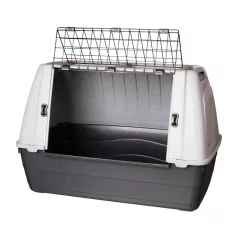   Trixie | Journey Transport Box | biztonságos, jól szellőző szállítóbox kutyáknak – fekete/szürke, (M), 88 × 58 × 51 cm