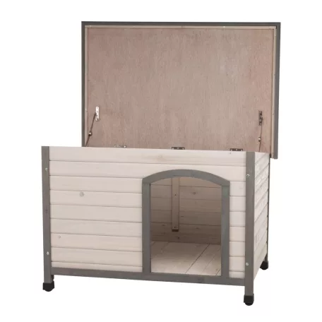 Trixie | Classic Dog Kennel | időjárás ellen védett fa kutyaház kutyáknak – szürke, (M–L), 104 × 72 × 68 cm