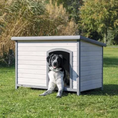   Trixie | Classic Dog Kennel | időjárás ellen védett fa kutyaház kutyáknak – szürke, (L), 116 × 82 × 79 cm