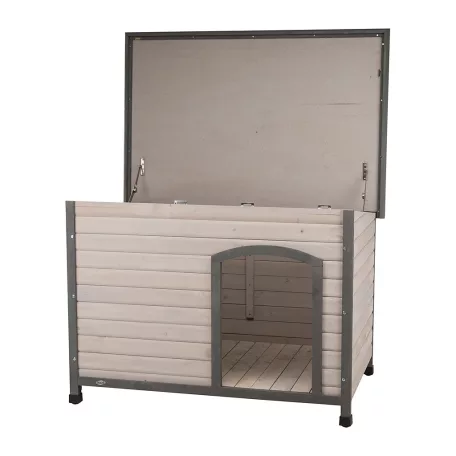 Trixie | Classic Dog Kennel | időjárás ellen védett fa kutyaház kutyáknak – szürke, (L), 116 × 82 × 79 cm