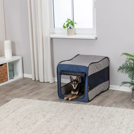 Trixie | TwisterTcamp szállítóbox M | összecsukható fém szobakennel kutyáknak – kék/szürke, (S–M), 50 × 52 × 76 cm