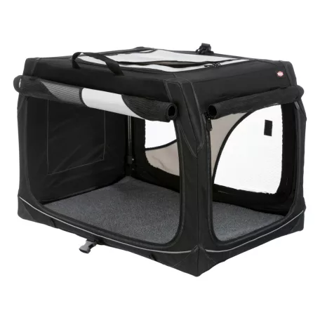 Trixie | Vario box S transport box 61x43x46cm | biztonságos, jól szellőző szállítóbox kutyáknak – fekete/szürke, (S), 61 × 43 × 46 cm