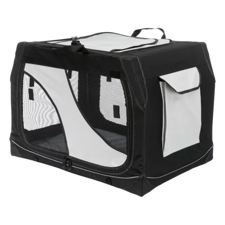 Trixie | Vario box S transport box 61x43x46cm | biztonságos, jól szellőző szállítóbox kutyáknak – fekete/szürke, (S), 61 × 43 × 46 cm