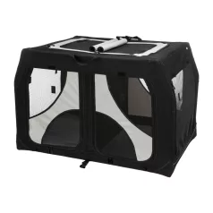   Trixie | Vario Double Mobile Kennel | biztonságos, jól szellőző szállítóbox kutyáknak – fekete/szürke, (S), 91 × 60 × 61/57 cm