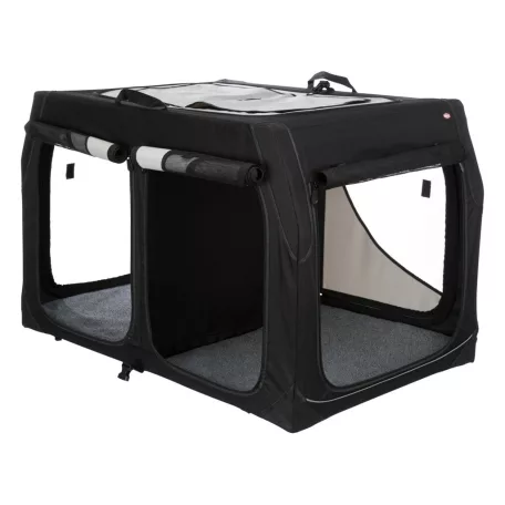 Trixie | Vario Double Mobile Kennel | biztonságos, jól szellőző szállítóbox kutyáknak – fekete/szürke, (S), 91 × 60 × 61/57 cm
