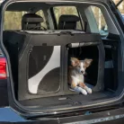 Trixie | Vario Double Mobile Kennel | biztonságos, jól szellőző szállítóbox kutyáknak – fekete/szürke, (S), 91 × 60 × 61/57 cm