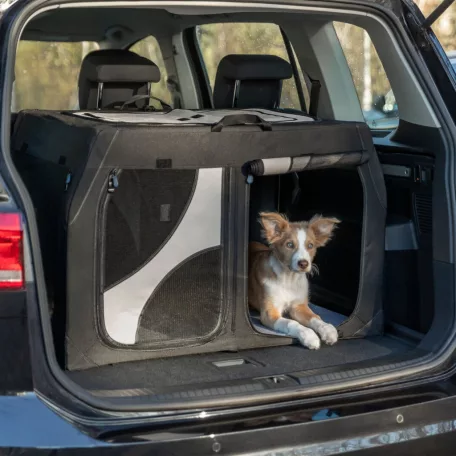 Trixie | Vario Double Mobile Kennel | biztonságos, jól szellőző szállítóbox kutyáknak – fekete/szürke, (S), 91 × 60 × 61/57 cm