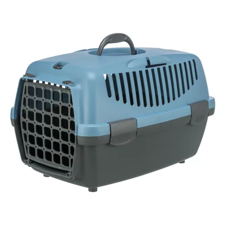 Trixie | Capri | biztonságos, jól szellőző szállítóbox kisállatoknak – sötétszürke/pasztell kék, (XS), 32 × 31 × 48 cm, max. 6 kg