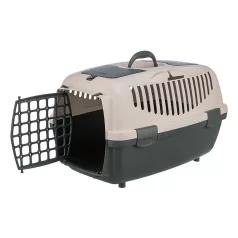   Trixie | CAPRI 2 | biztonságos, jól szellőző szállítóbox kutyáknak – sötétszürke/halványrózsaszín, (XS–S), 37 × 34 × 55 cm, max. 8 kg