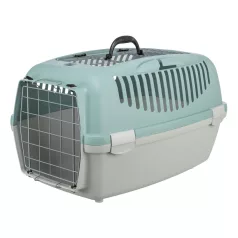   Trixie | Capri 3 Open Top Transport Box | biztonságos, jól szellőző szállítóbox kutyáknak – világosszürke/zsályazöld, (S), 40 × 38 × 61 cm, max. 12 kg