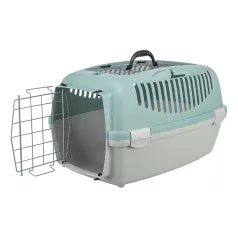   Trixie | Capri 3 Open Top Transport Box | biztonságos, jól szellőző szállítóbox kutyáknak – világosszürke/zsályazöld, (S), 40 × 38 × 61 cm, max. 12 kg